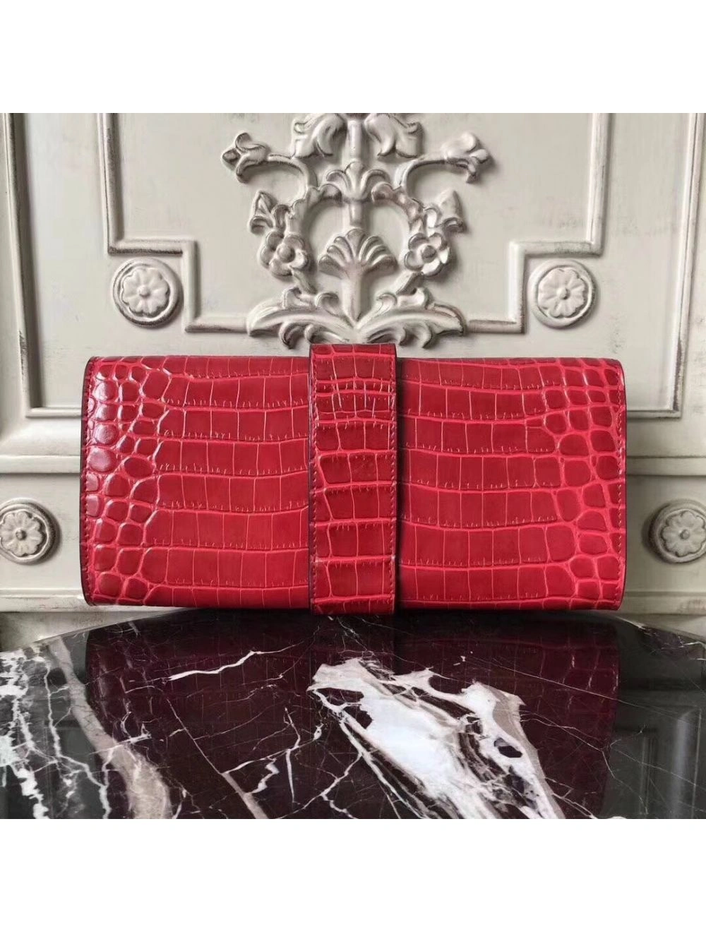 Hermes Medor Clutch Bag In Red Crocodile Leather