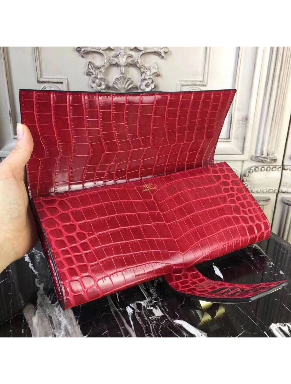 Hermes Medor Clutch Bag In Red Crocodile Leather