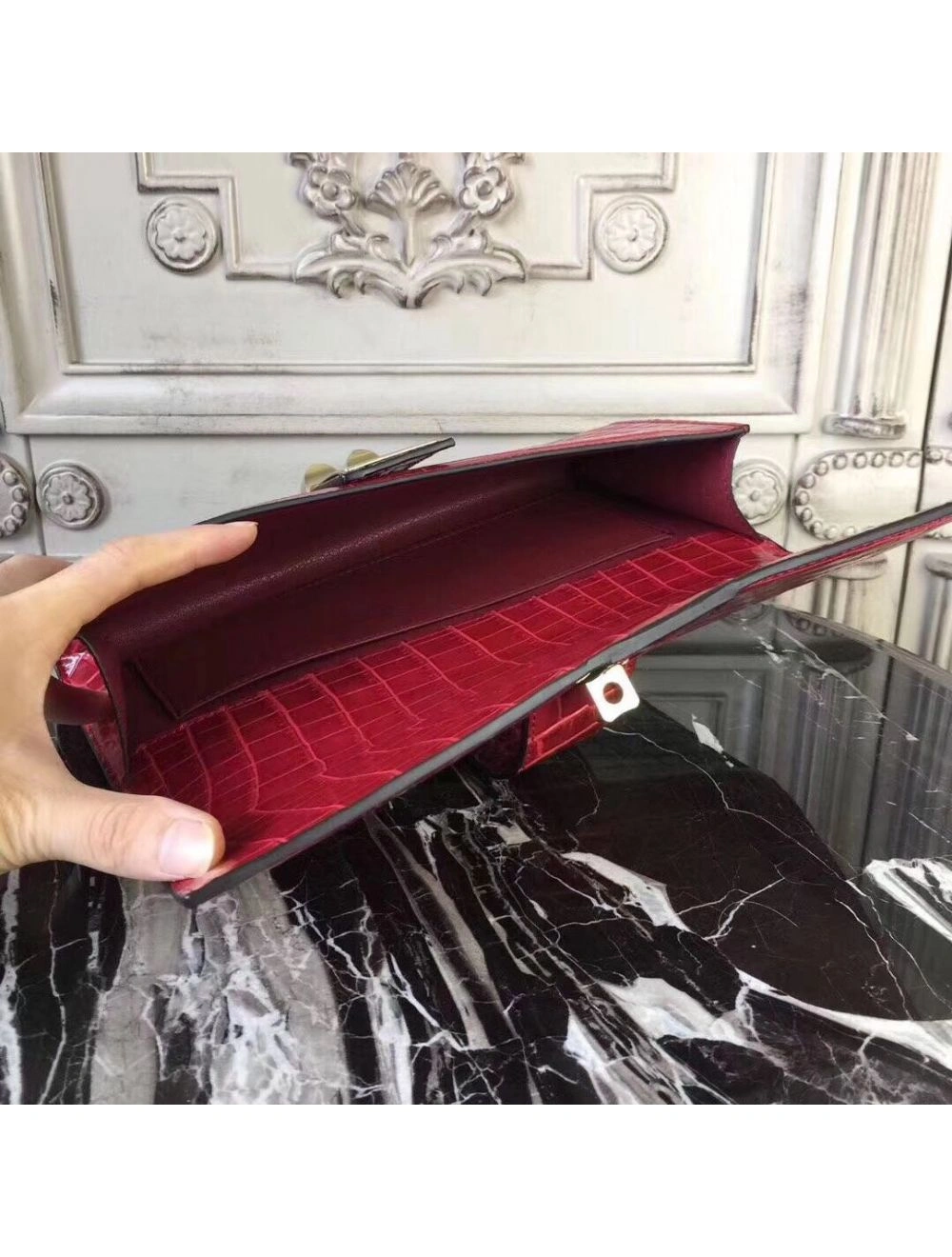 Hermes Medor Clutch Bag In Red Crocodile Leather