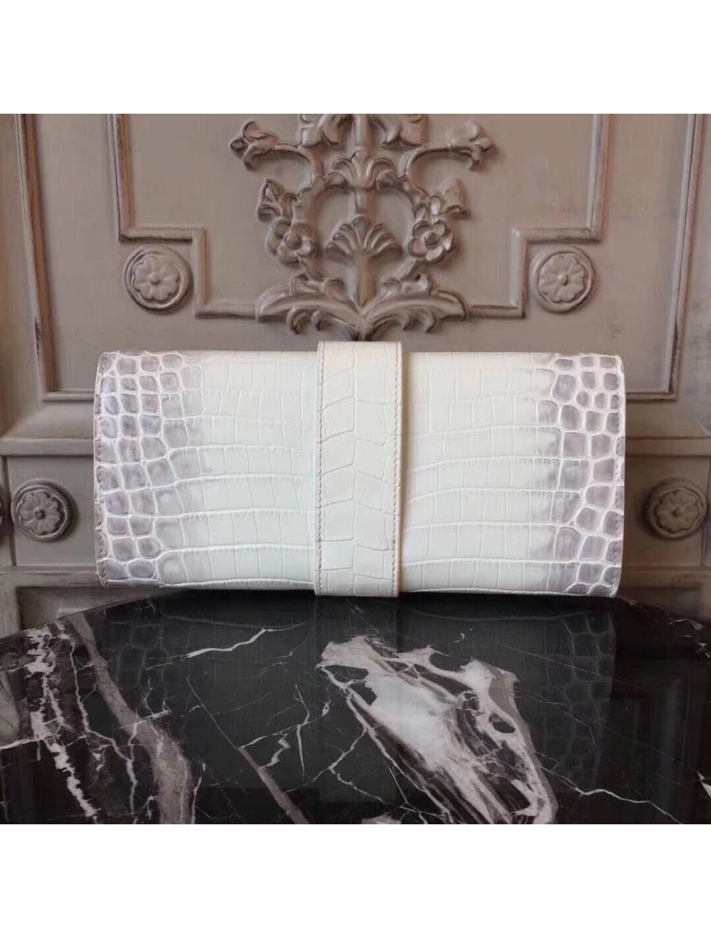 Hermes Medor Clutch Bag In White Crocodile Leather