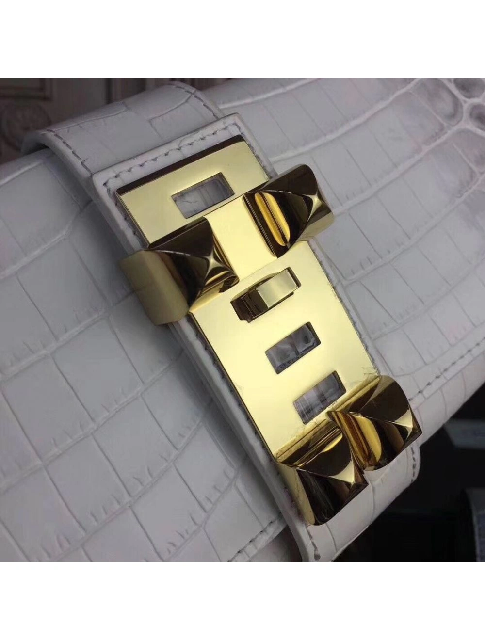 Hermes Medor Clutch Bag In White Crocodile Leather