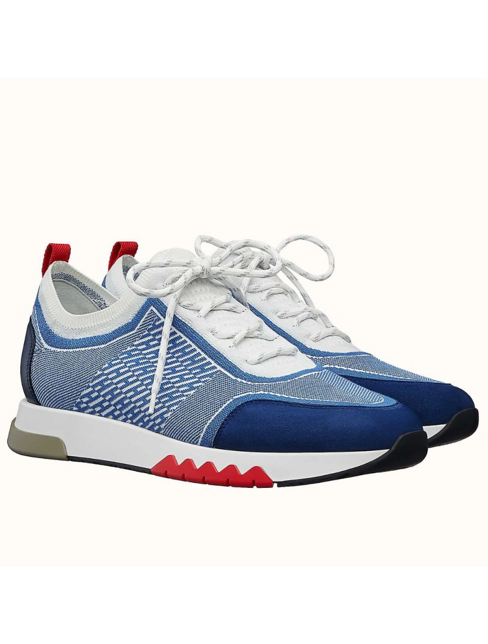 Hermes Men’s Addict Sneakers In Bicolor Blue Knit