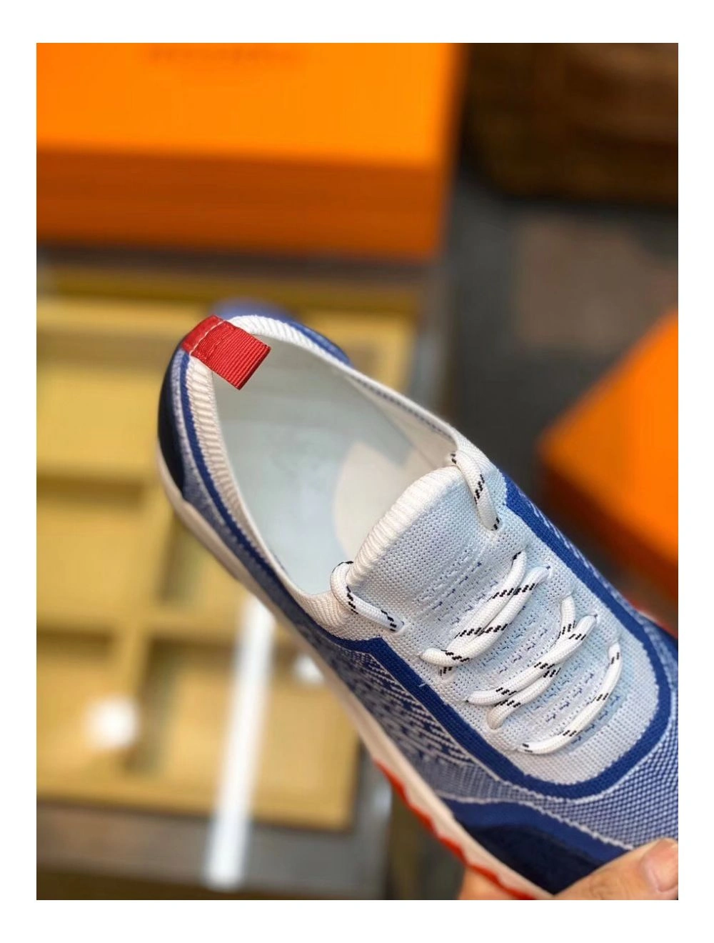 Hermes Men’s Addict Sneakers In Bicolor Blue Knit