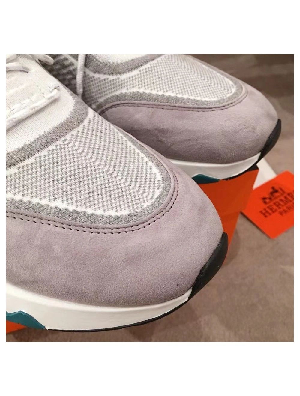 Hermes Men’s Addict Sneakers In Grey Knit