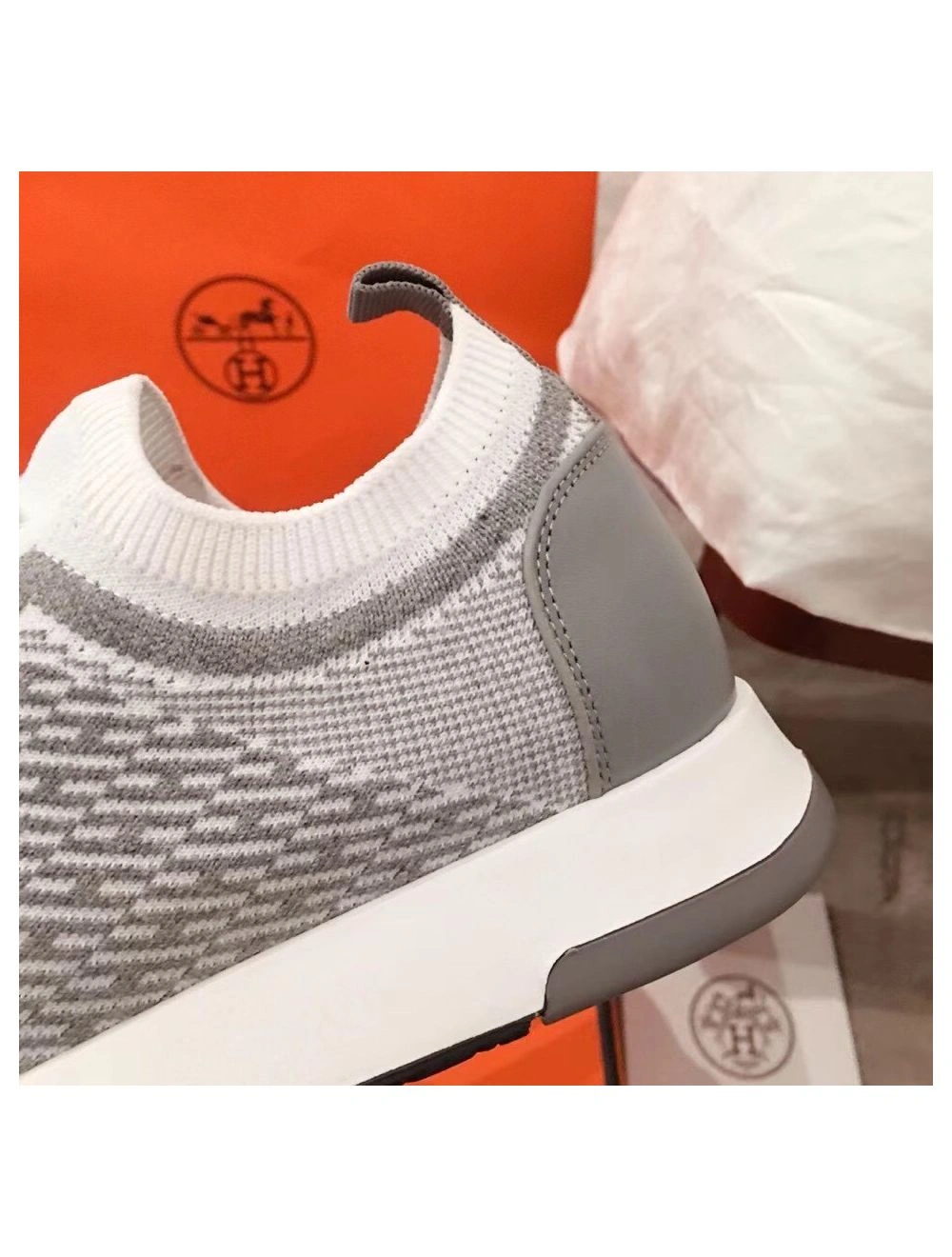 Hermes Men’s Addict Sneakers In Grey Knit