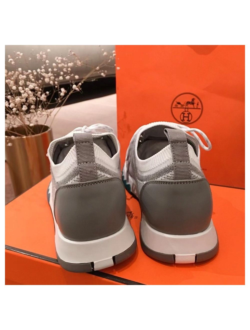Hermes Men’s Addict Sneakers In Grey Knit