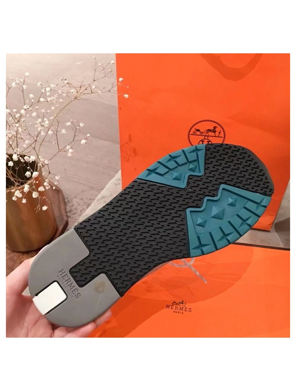 Hermes Men’s Addict Sneakers In Grey Knit