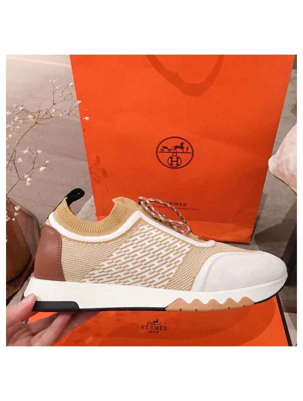 Hermes Men’s Addict Sneakers In Multicolore Knit