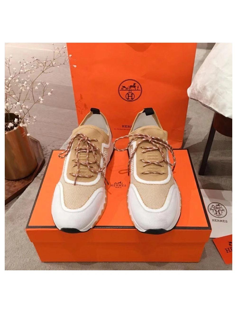 Hermes Men’s Addict Sneakers In Multicolore Knit