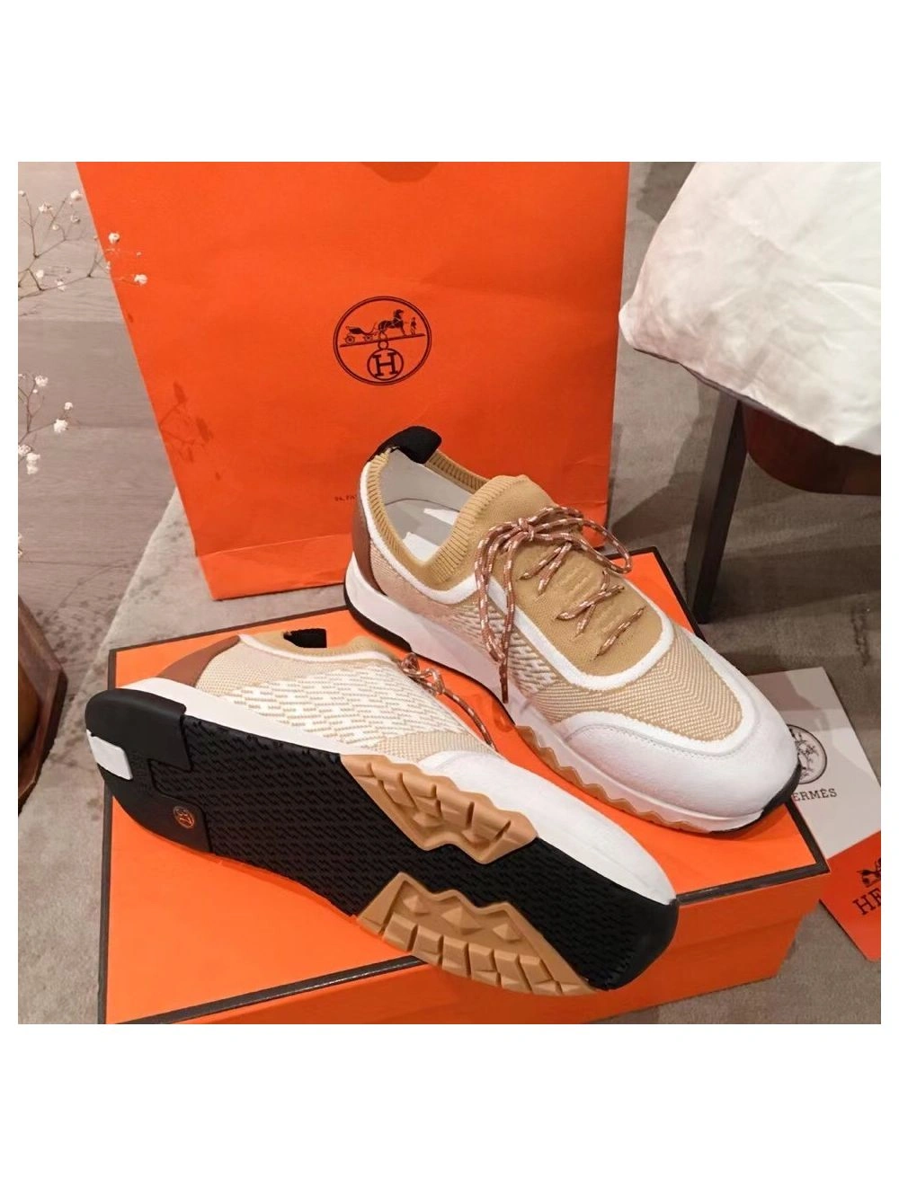 Hermes Men’s Addict Sneakers In Multicolore Knit