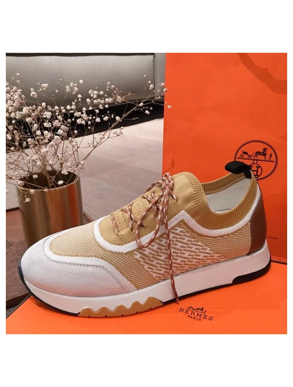 Hermes Men’s Addict Sneakers In Multicolore Knit