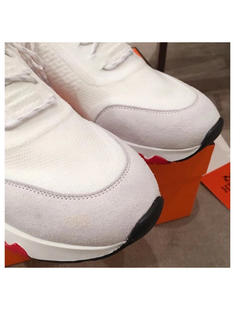 Hermes Men’s Addict Sneakers In White Knit