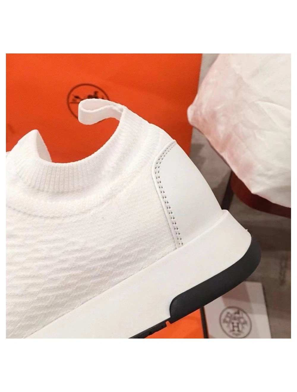 Hermes Men’s Addict Sneakers In White Knit