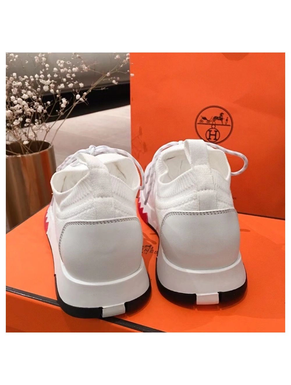 Hermes Men’s Addict Sneakers In White Knit