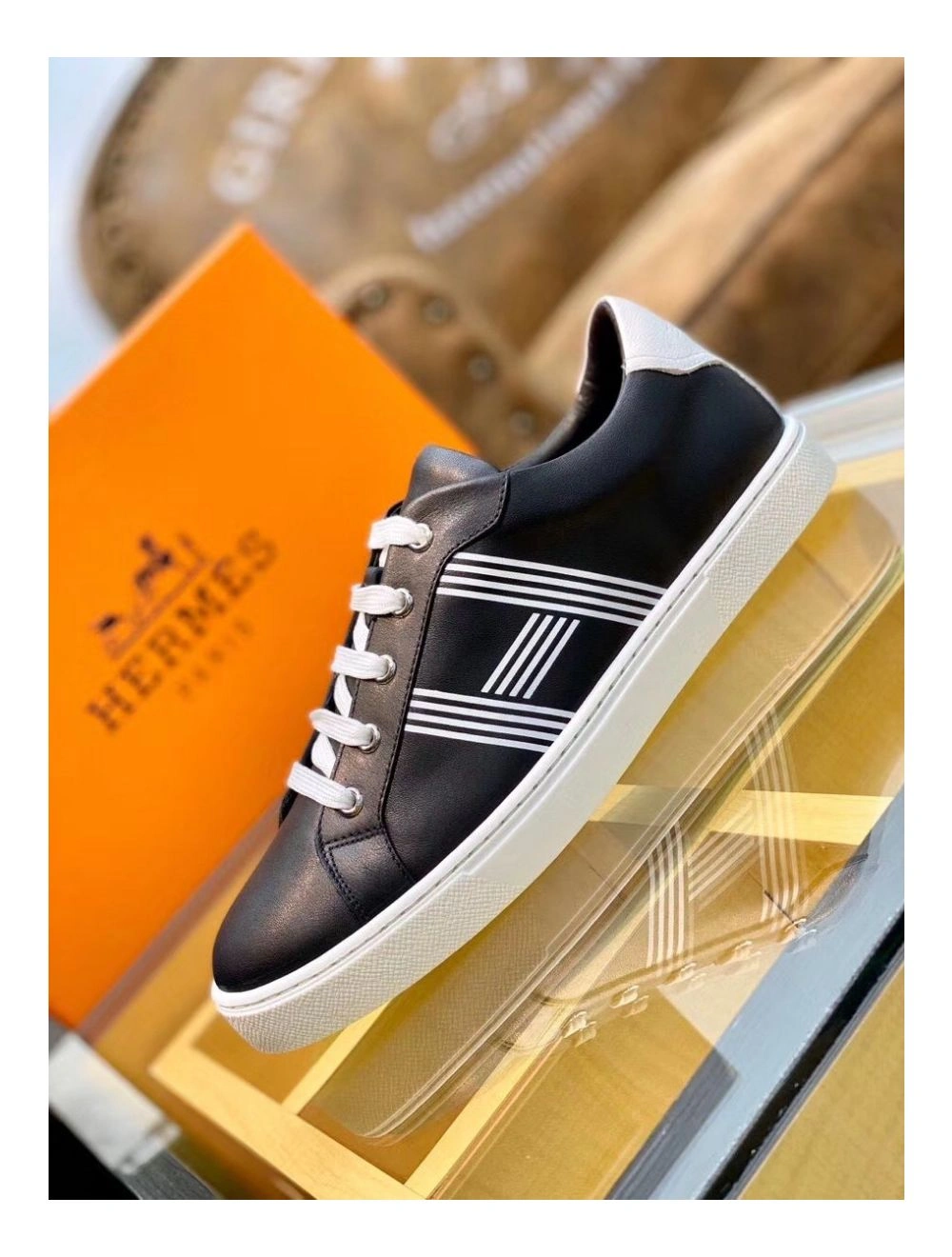 Hermes Men’s Avantage Sneakers In Black Calfskin