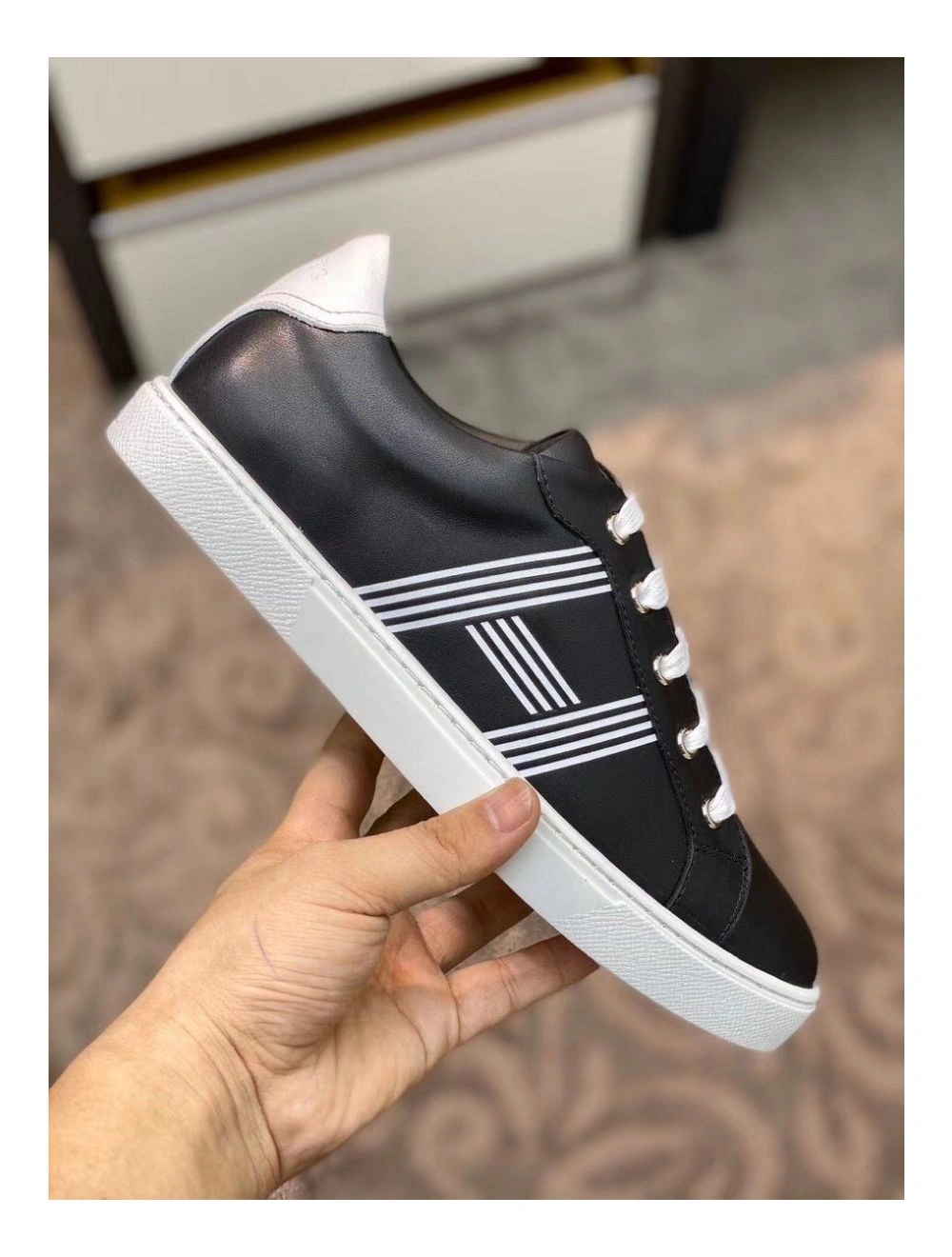 Hermes Men’s Avantage Sneakers In Black Calfskin