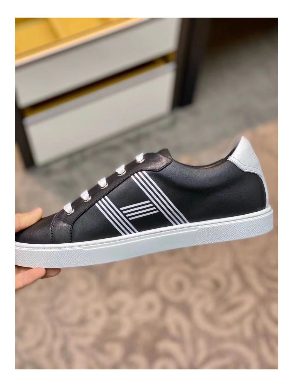 Hermes Men’s Avantage Sneakers In Black Calfskin