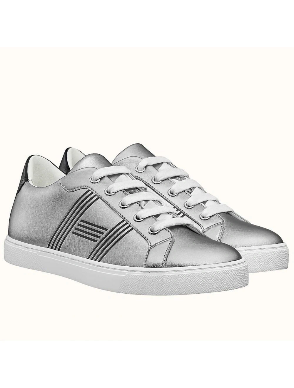 Hermes Men’s Avantage Sneakers In Grey Metallic Leather