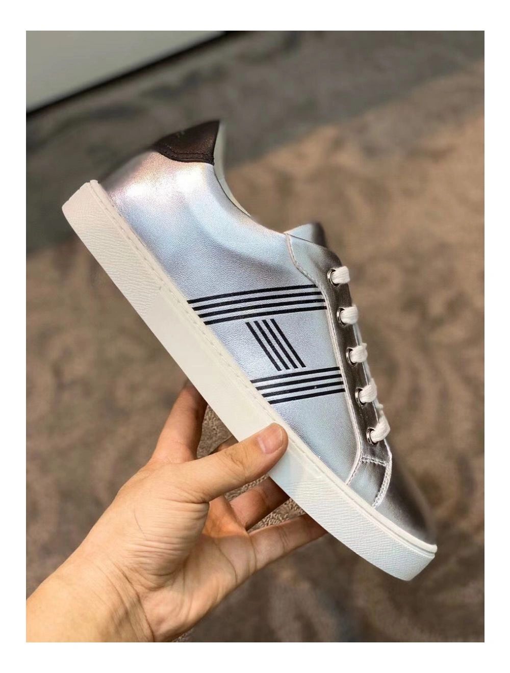 Hermes Men’s Avantage Sneakers In Grey Metallic Leather