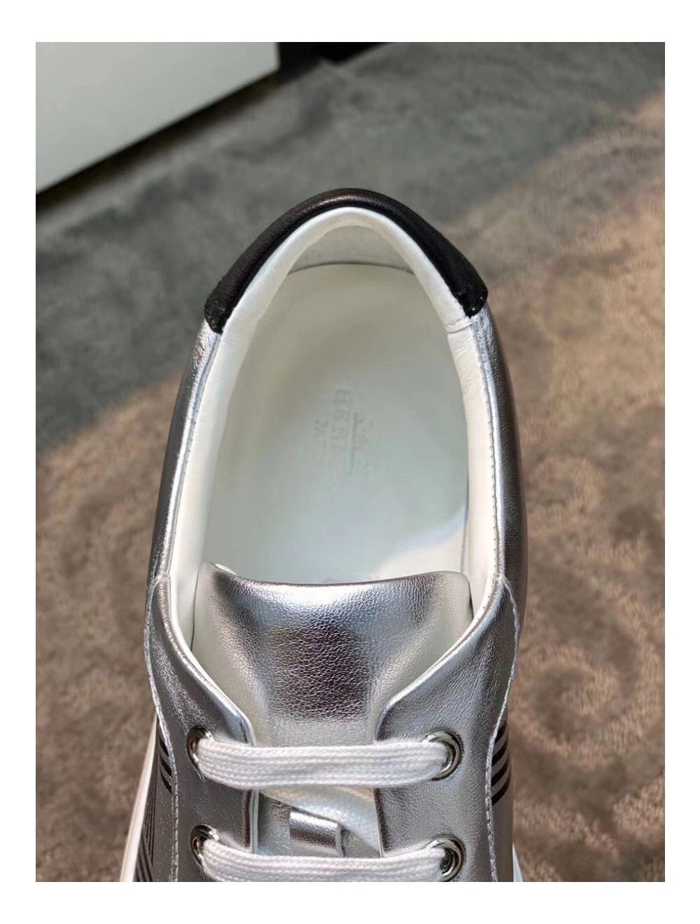 Hermes Men’s Avantage Sneakers In Grey Metallic Leather