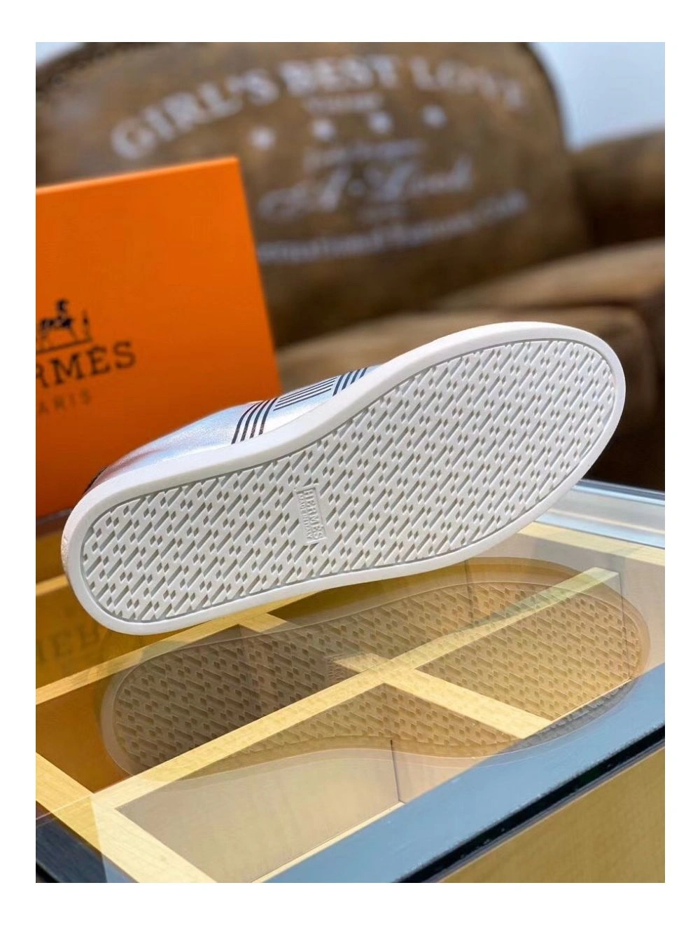 Hermes Men’s Avantage Sneakers In Grey Metallic Leather