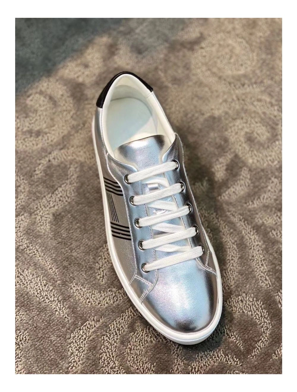 Hermes Men’s Avantage Sneakers In Grey Metallic Leather