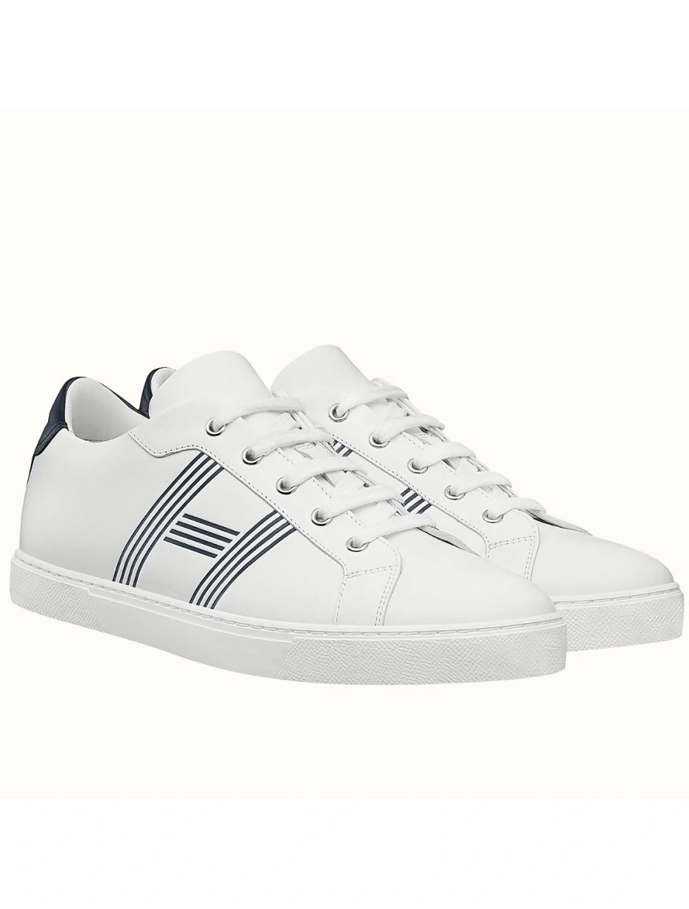 Hermes Men’s Avantage Sneakers In White Blue Calfskin