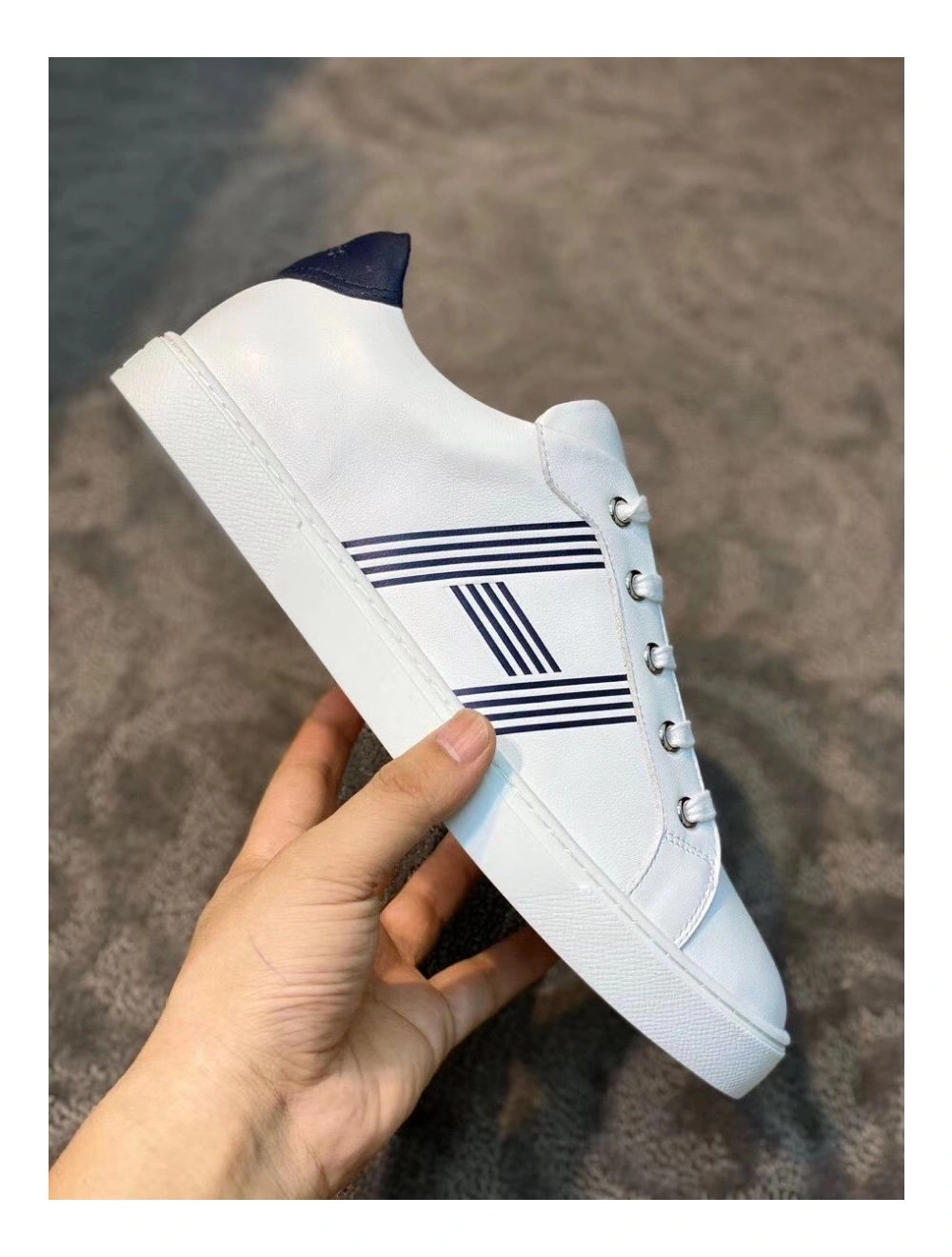 Hermes Men’s Avantage Sneakers In White Blue Calfskin