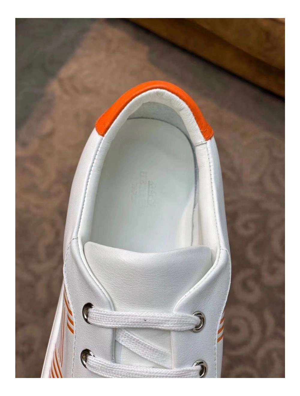 Hermes Men’s Avantage Sneakers In White Orange Calfskin