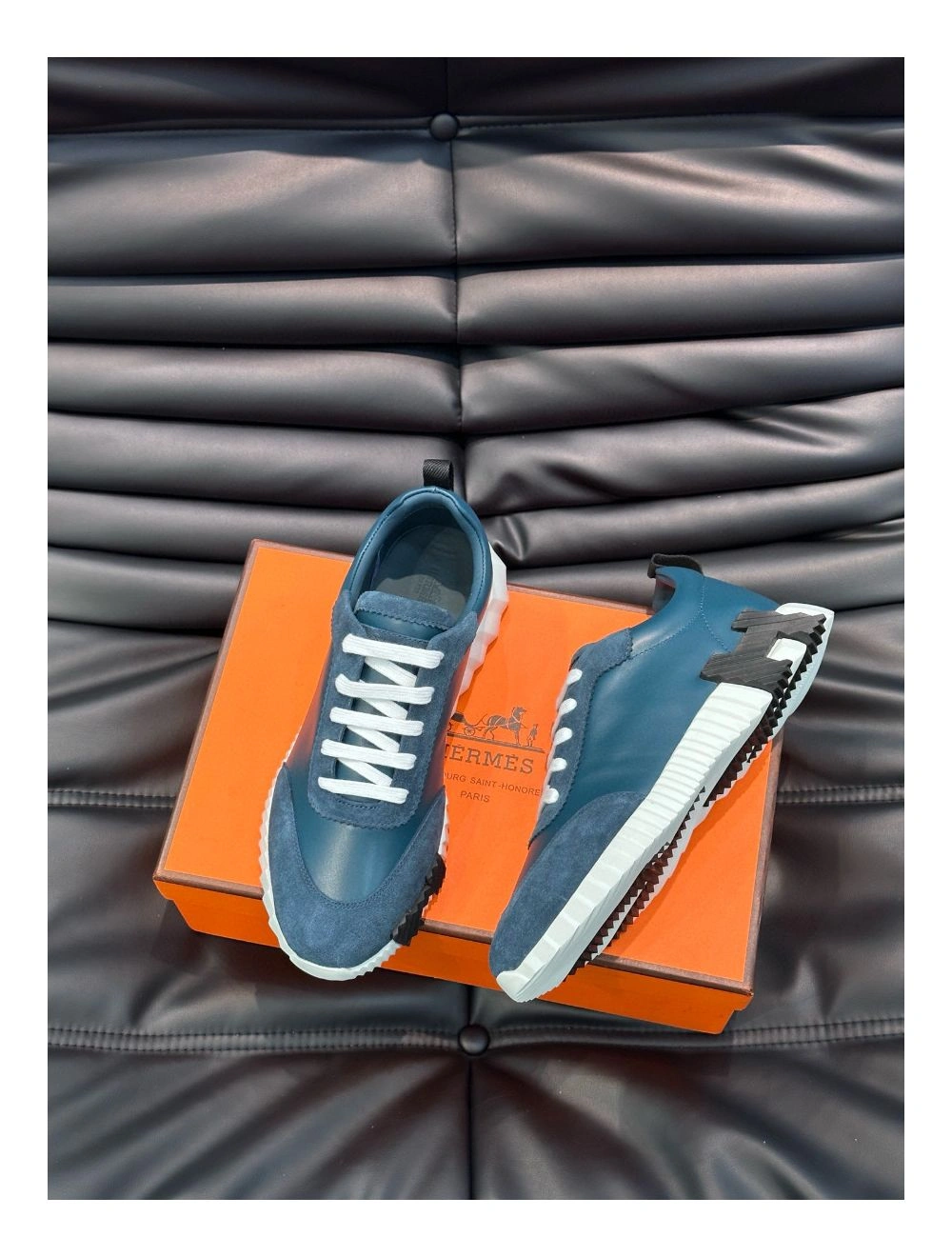 Hermes Men’s Bouncing Sneakers in Blue Leather