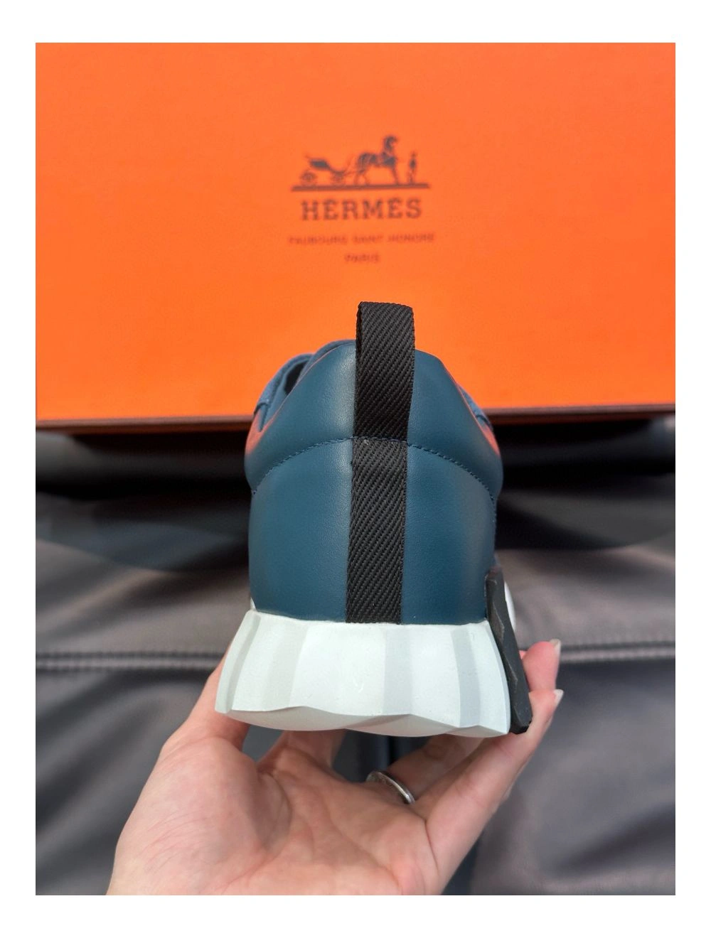 Hermes Men’s Bouncing Sneakers in Blue Leather