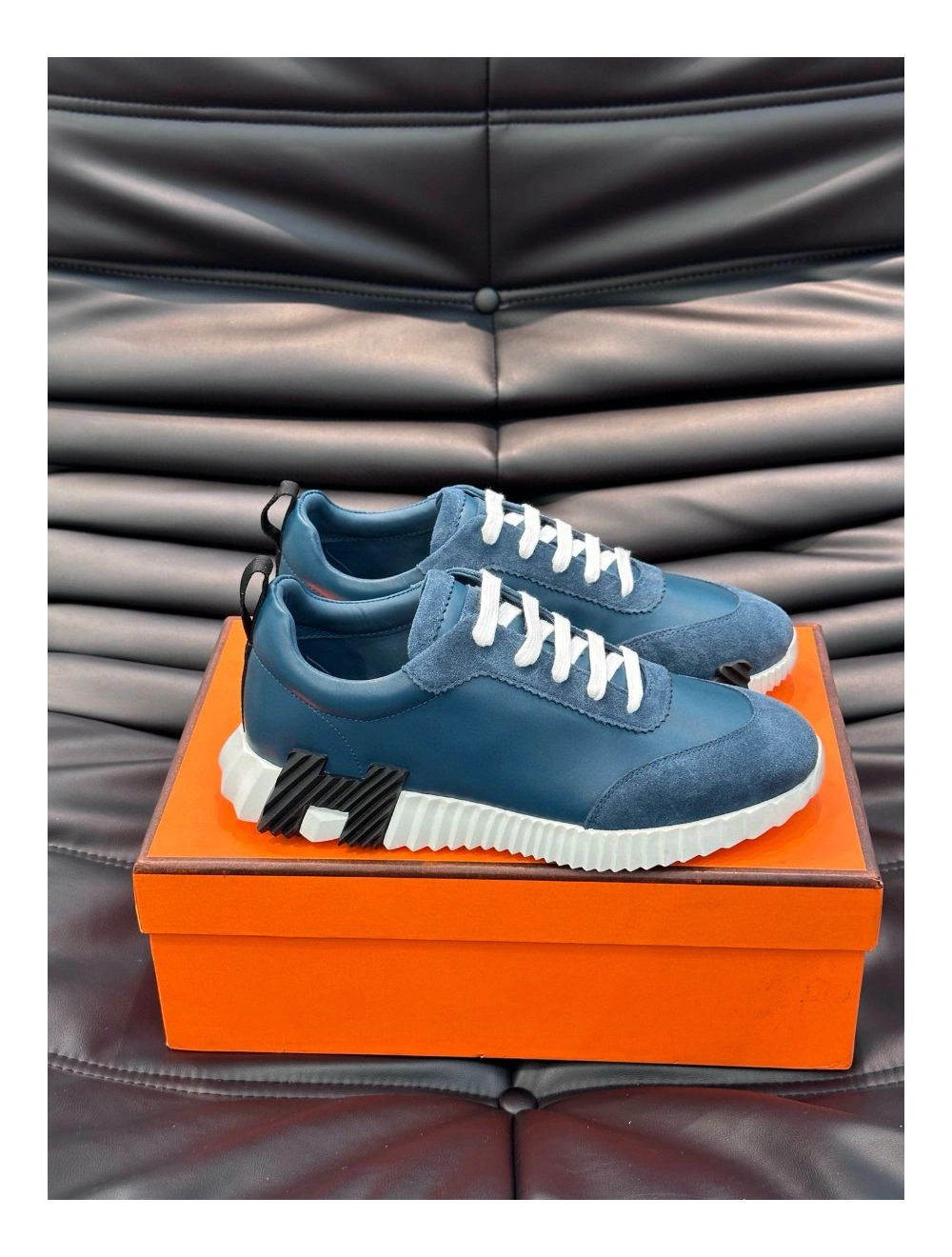 Hermes Men’s Bouncing Sneakers in Blue Leather