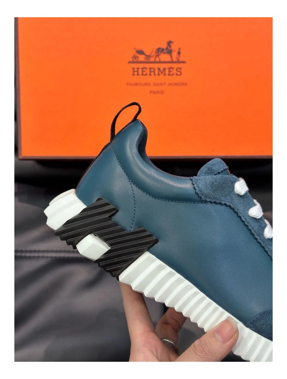 Hermes Men’s Bouncing Sneakers in Blue Leather