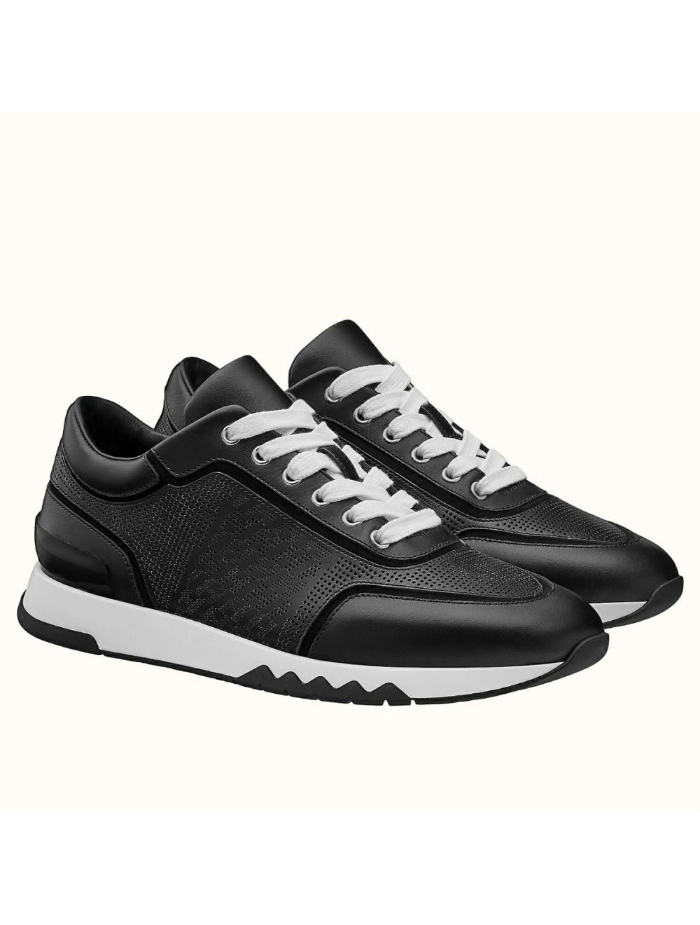 Hermes Men’s C-Addict Sneakers In Black Perforated calfskin