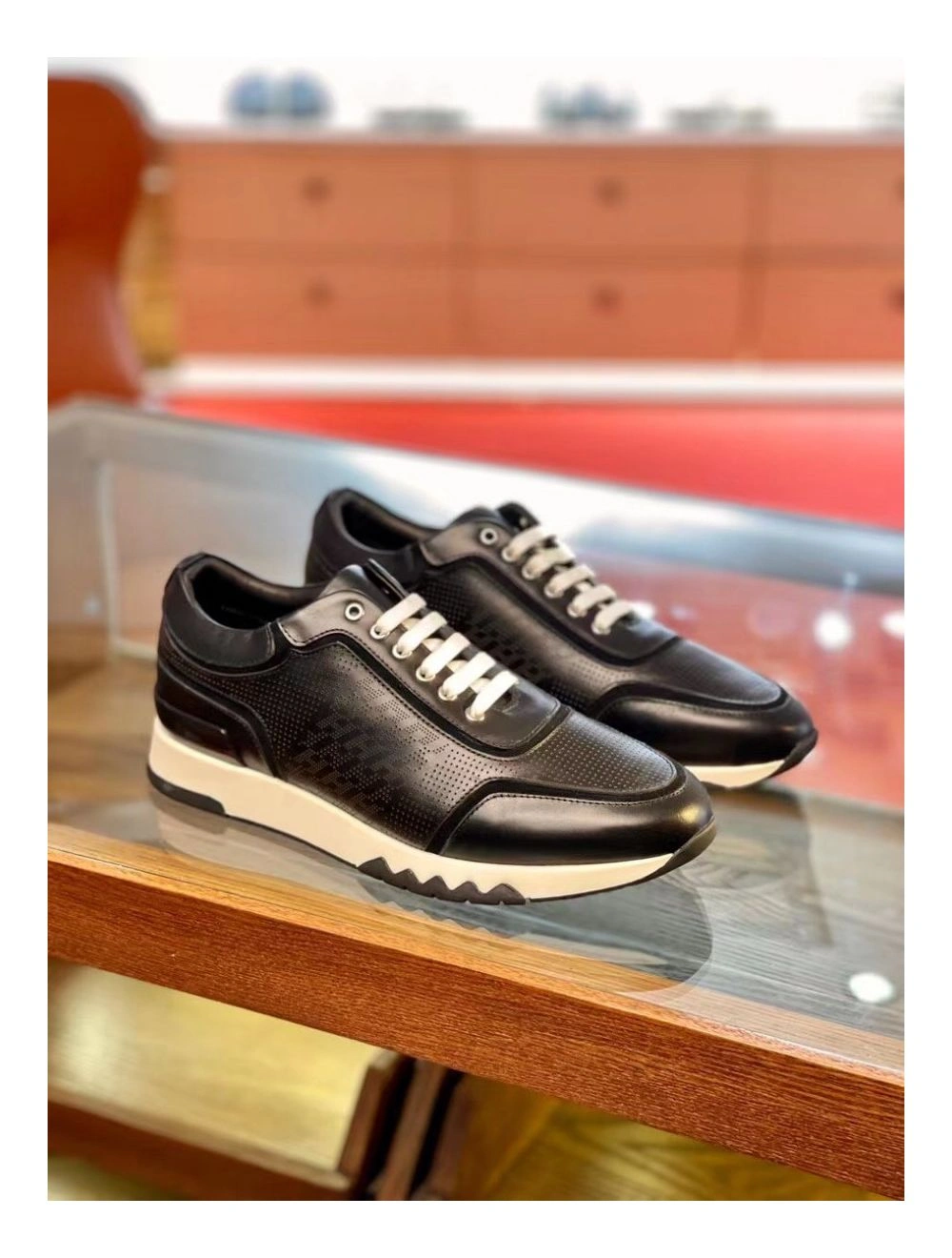 Hermes Men’s C-Addict Sneakers In Black Perforated calfskin