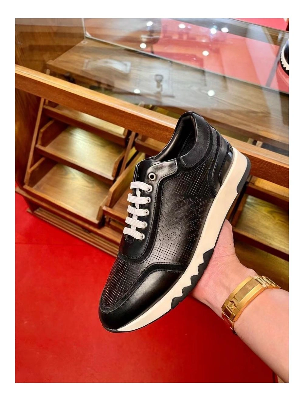 Hermes Men’s C-Addict Sneakers In Black Perforated calfskin