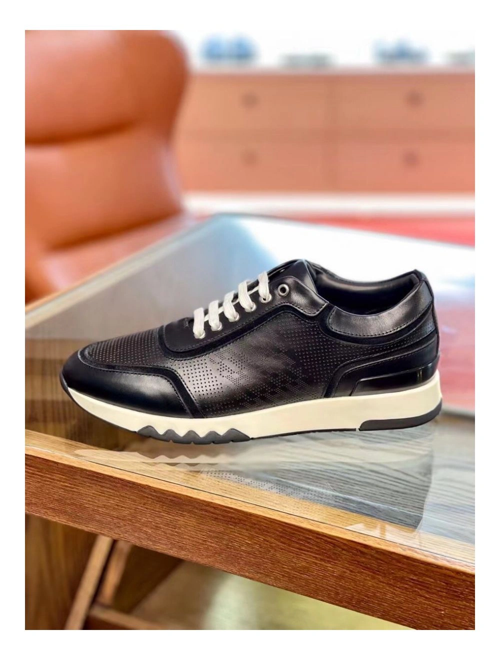 Hermes Men’s C-Addict Sneakers In Black Perforated calfskin