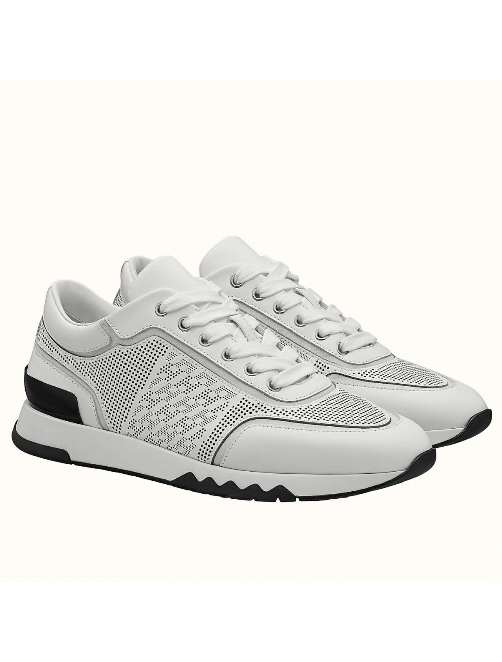 Hermes Men’s C-Addict Sneakers In White Perforated Calfskin