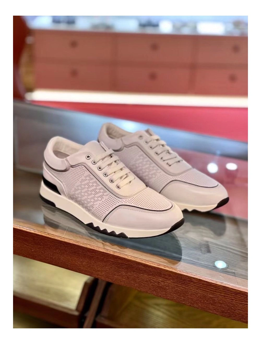 Hermes Men’s C-Addict Sneakers In White Perforated Calfskin