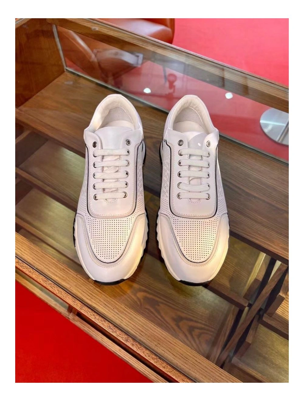 Hermes Men’s C-Addict Sneakers In White Perforated Calfskin