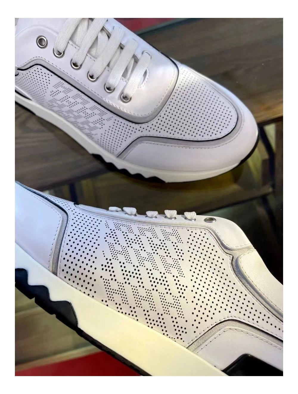 Hermes Men’s C-Addict Sneakers In White Perforated Calfskin