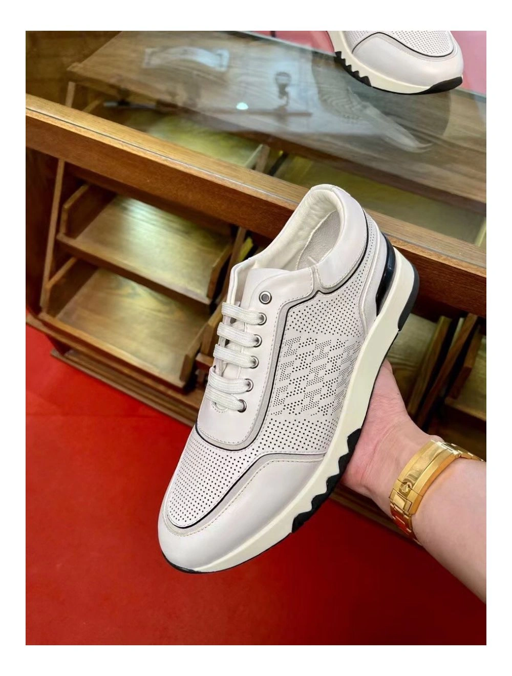 Hermes Men’s C-Addict Sneakers In White Perforated Calfskin