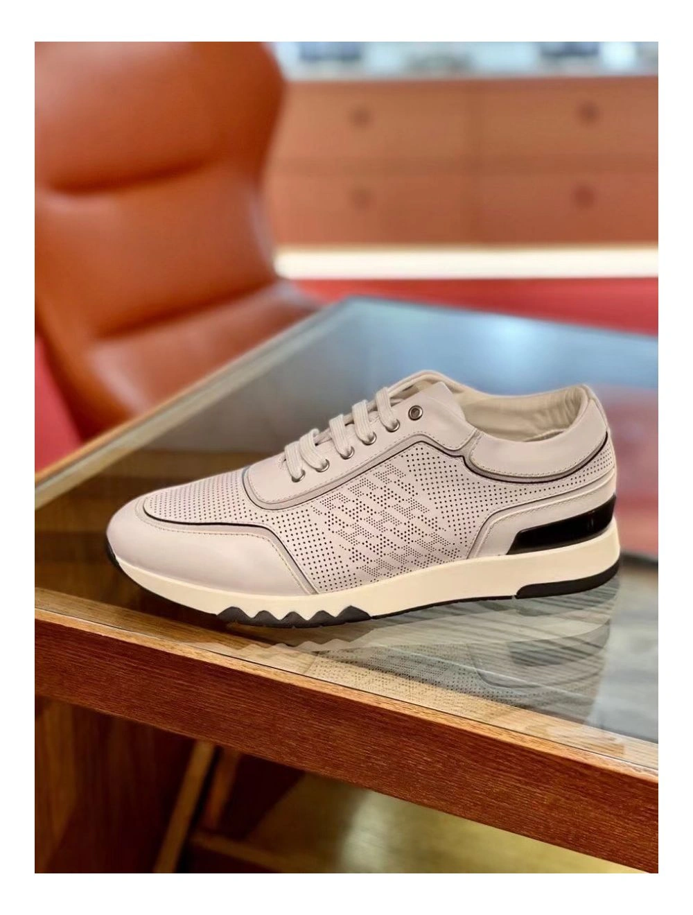 Hermes Men’s C-Addict Sneakers In White Perforated Calfskin