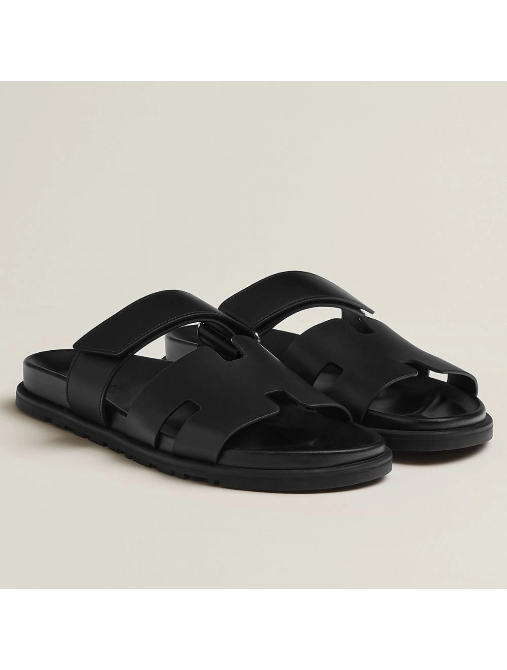 Hermes Men’s Chypre Sandals in Black Calfskin