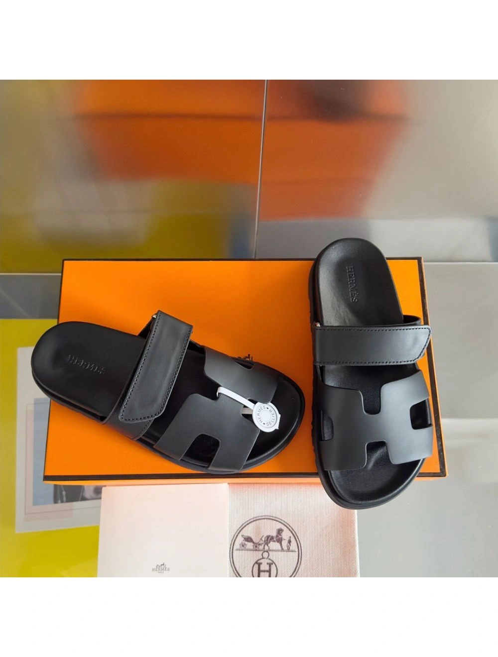 Hermes Men’s Chypre Sandals in Black Calfskin