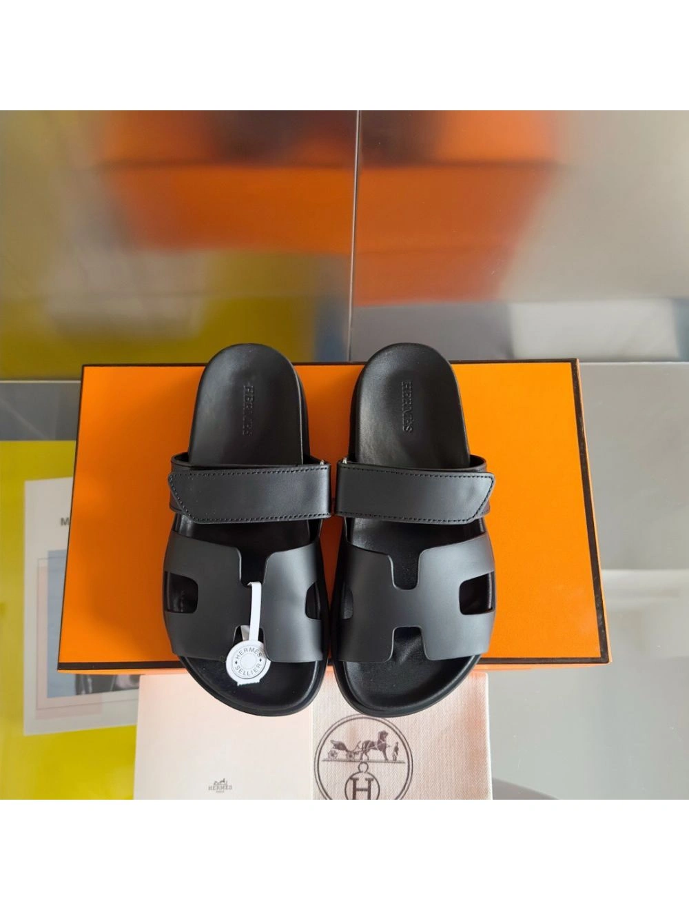 Hermes Men’s Chypre Sandals in Black Calfskin