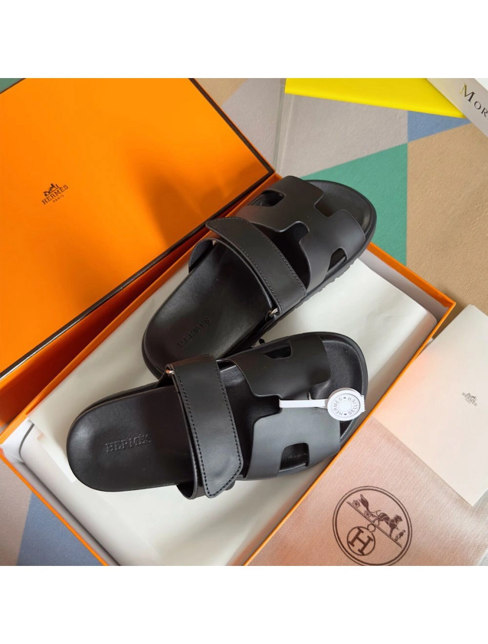 Hermes Men’s Chypre Sandals in Black Calfskin