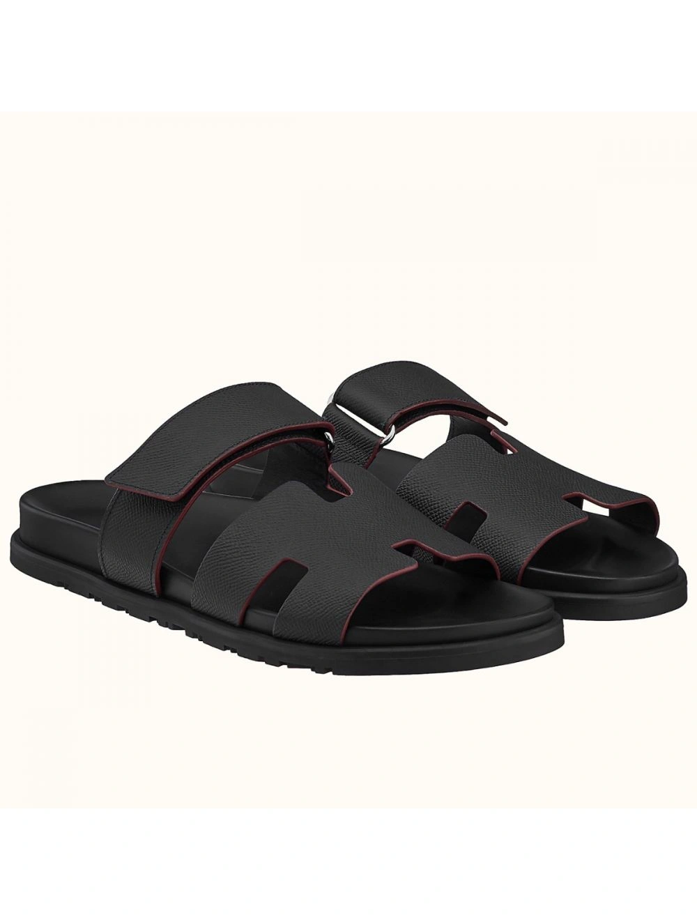 Hermes Men’s Chypre Sandals in Black Epsom Calfskin