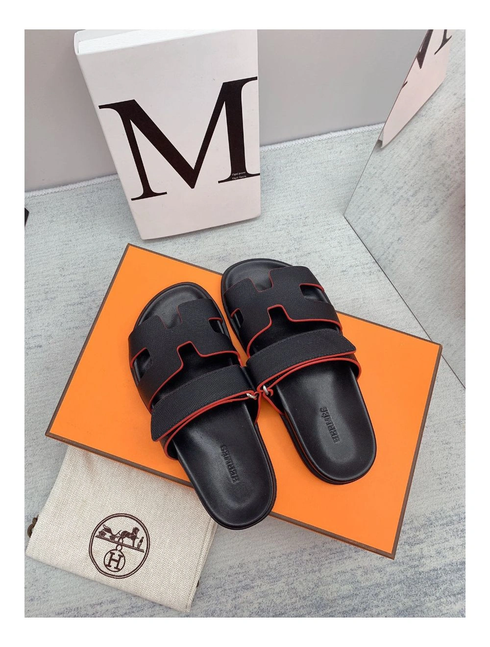 Hermes Men’s Chypre Sandals in Black Epsom Calfskin