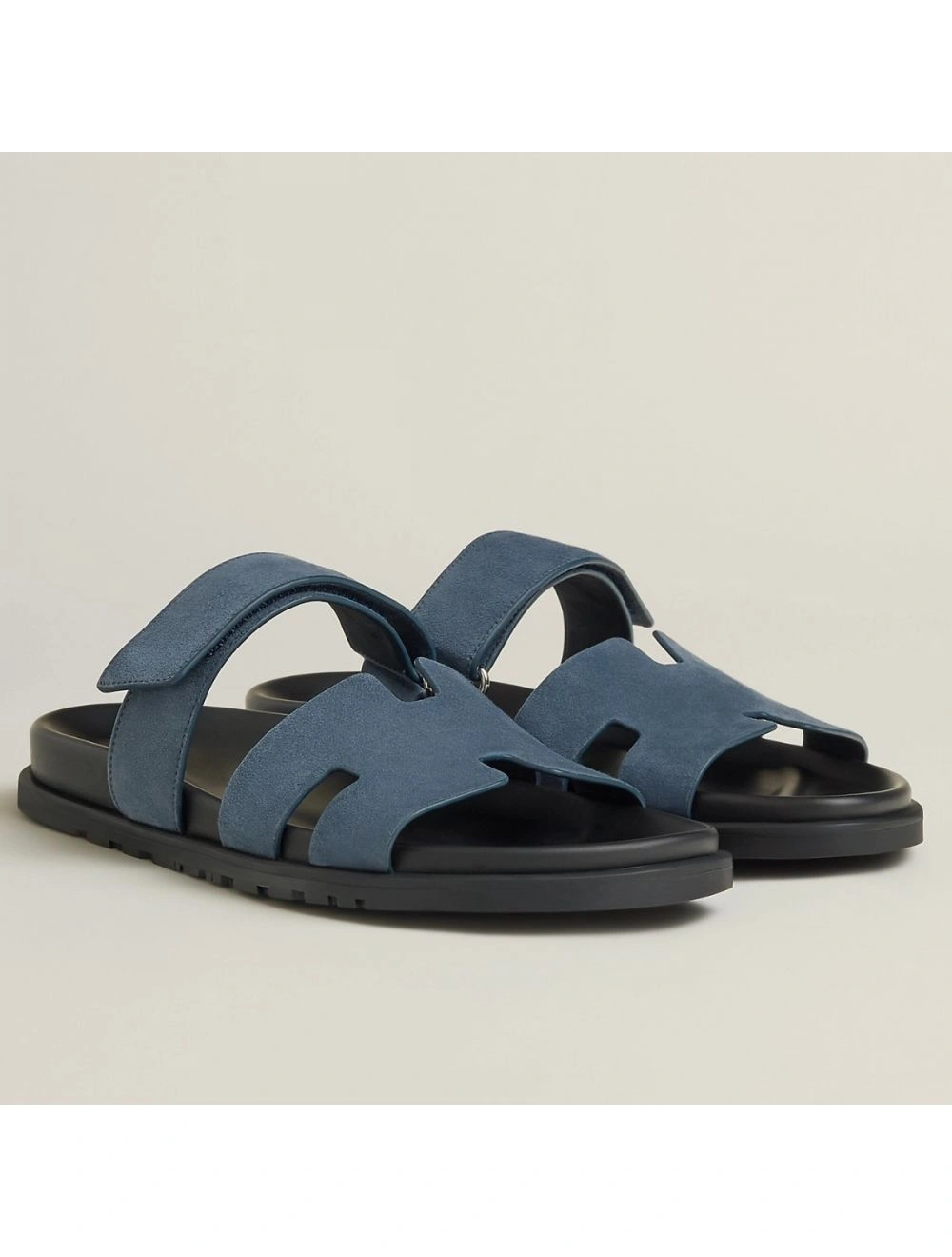 Hermes Men’s Chypre Sandals in Blue Suede Calfskin